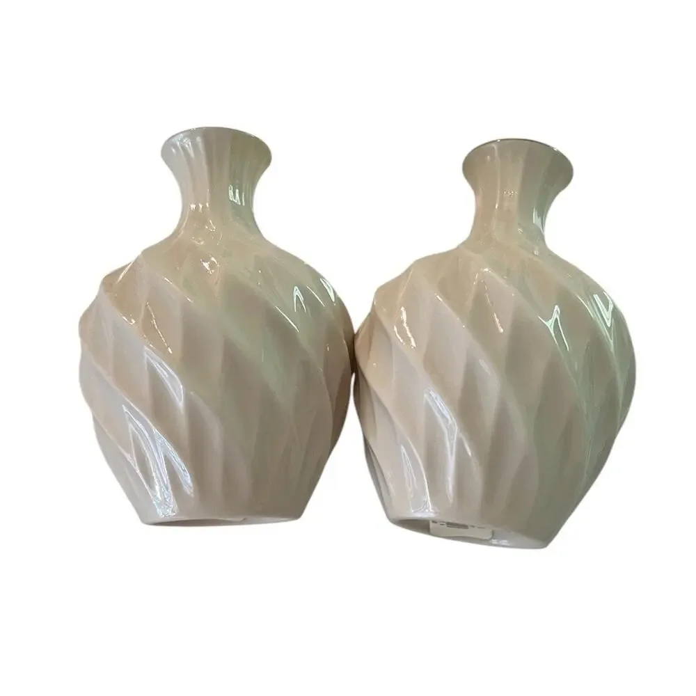 Vintage Lenox Richmond 2 Swirl Bud Vases Ivory Bone China With 24k Gold Trim USA